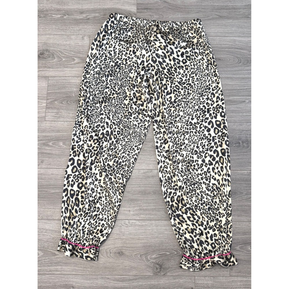 Victorias Secret‎ Pajama Pants Satin Lounge Leopard Print Large Pink Trim